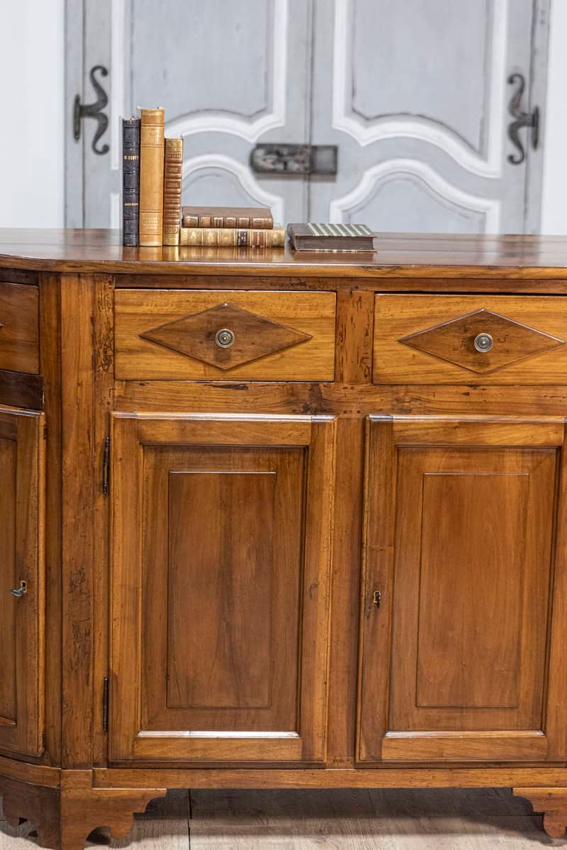 Italian 19th Century Walnut Credenza with Diamond Motifs and Rounded Sides - JAA