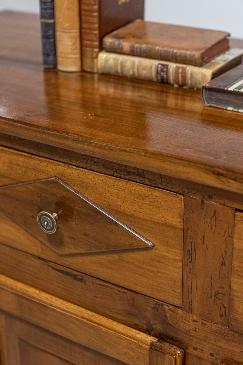 Italian 19th Century Walnut Credenza with Diamond Motifs and Rounded Sides - JAA