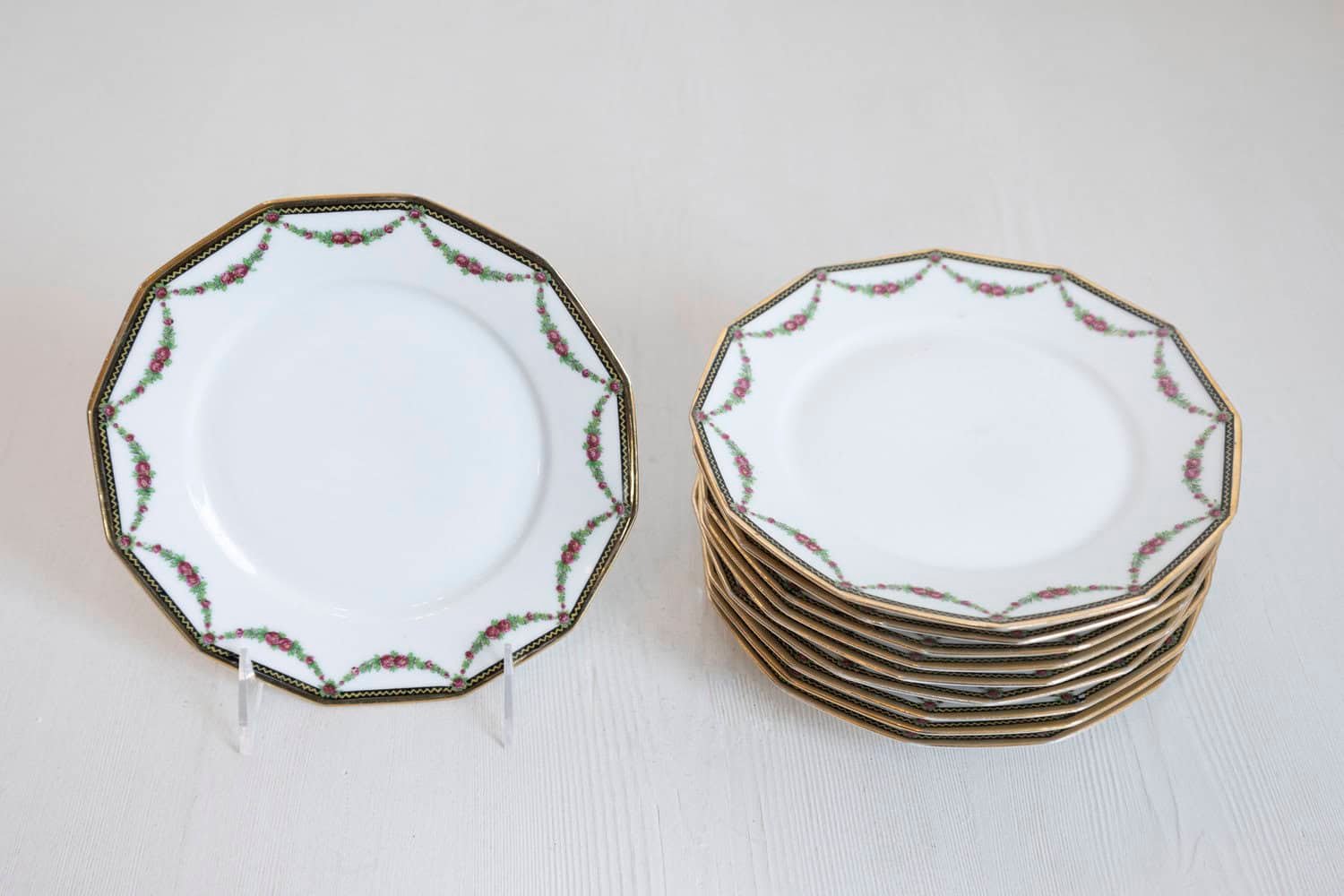 French 19th Century Larchevêque UML Limoges Porcelain Set of 11 Dessert Plates and Platter - JAA