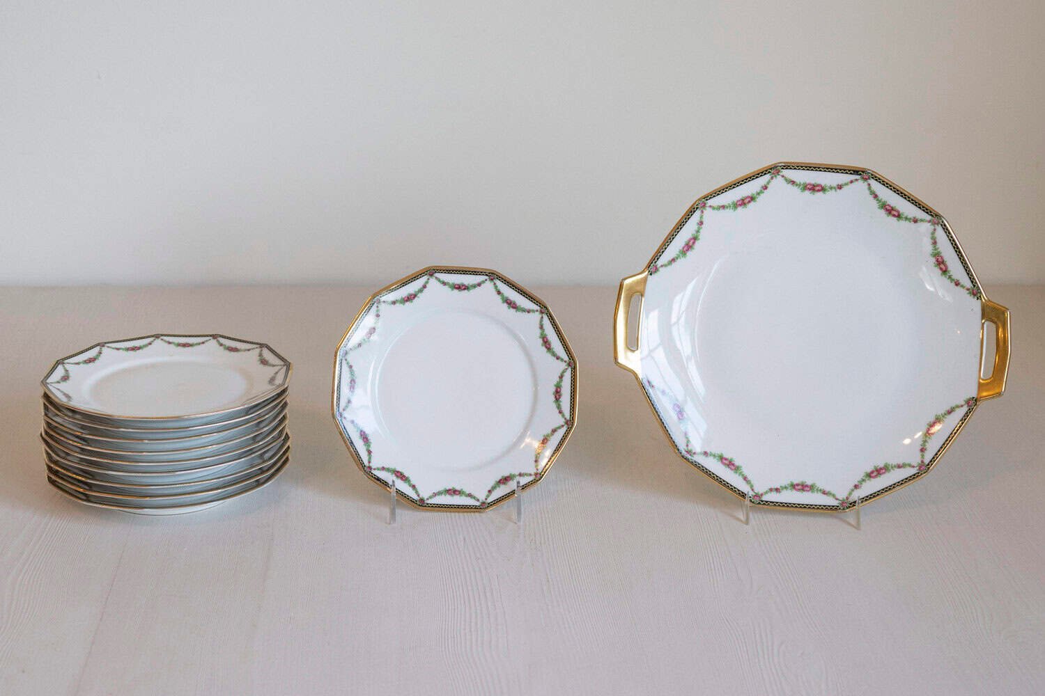 French 19th Century Larchevêque UML Limoges Porcelain Set of 11 Dessert Plates and Platter - JAA