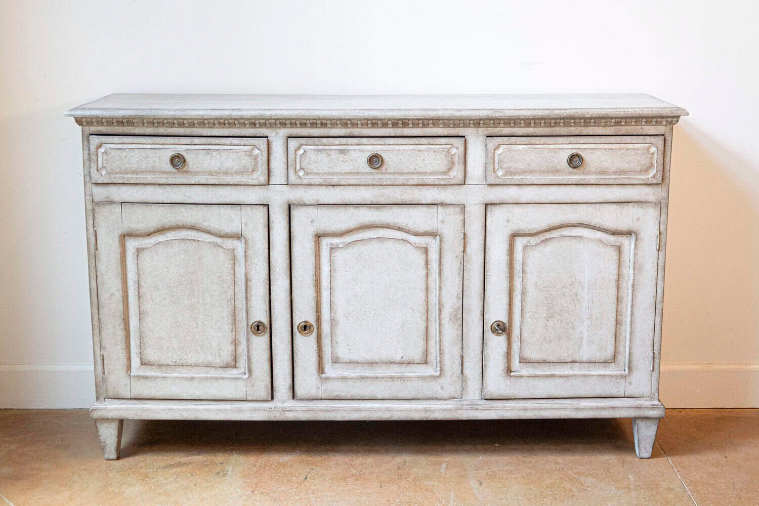 Swedish, 1890s, Painted Wood Sideboard with Three Drawers over Three Doors - JAA