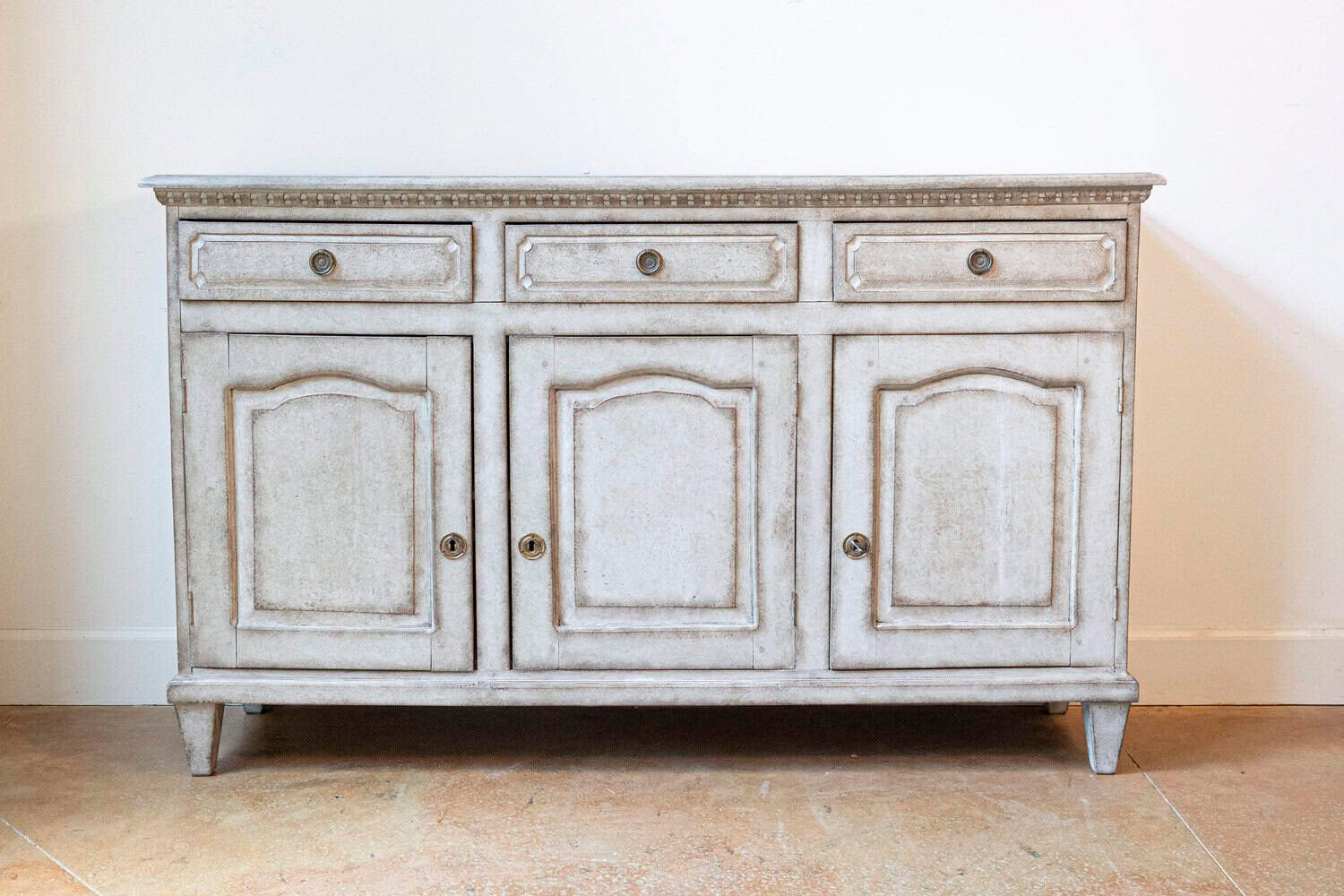 Swedish, 1890s, Painted Wood Sideboard with Three Drawers over Three Doors - JAA