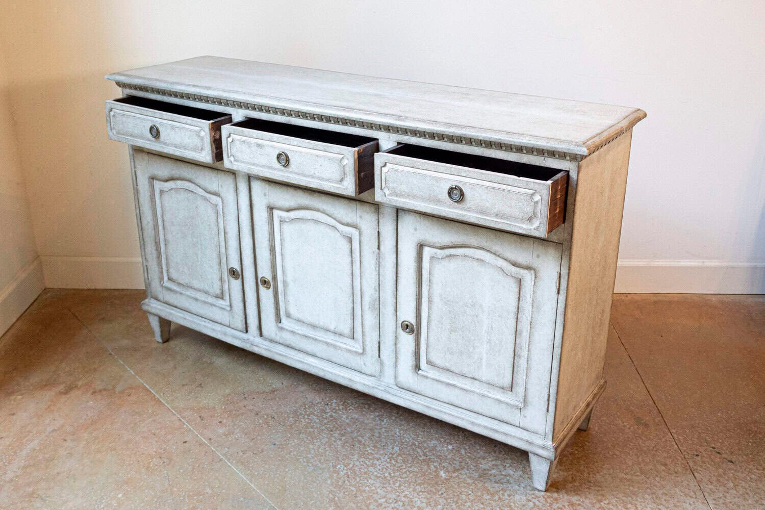 Swedish, 1890s, Painted Wood Sideboard with Three Drawers over Three Doors - JAA