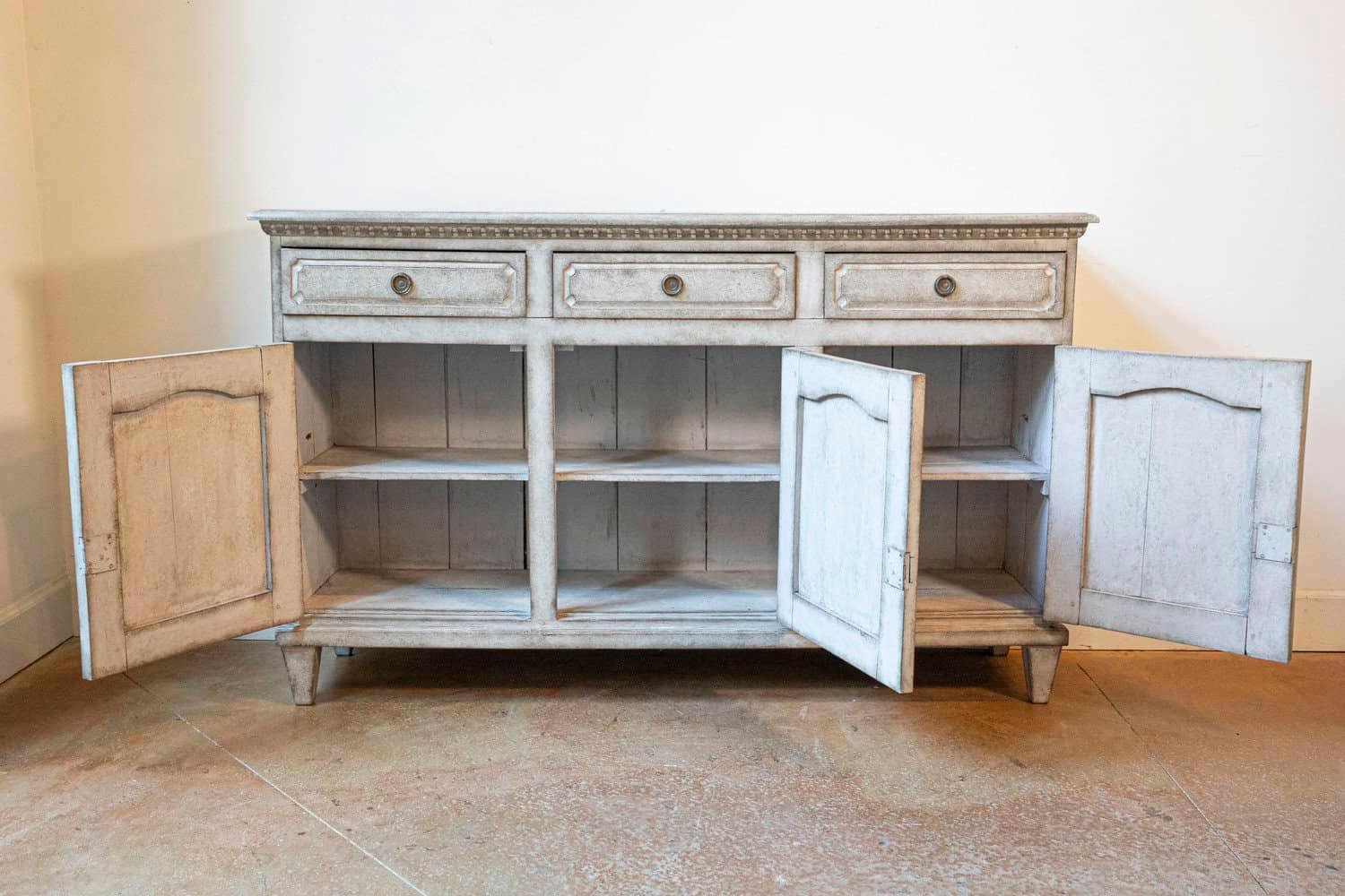 Swedish, 1890s, Painted Wood Sideboard with Three Drawers over Three Doors - JAA