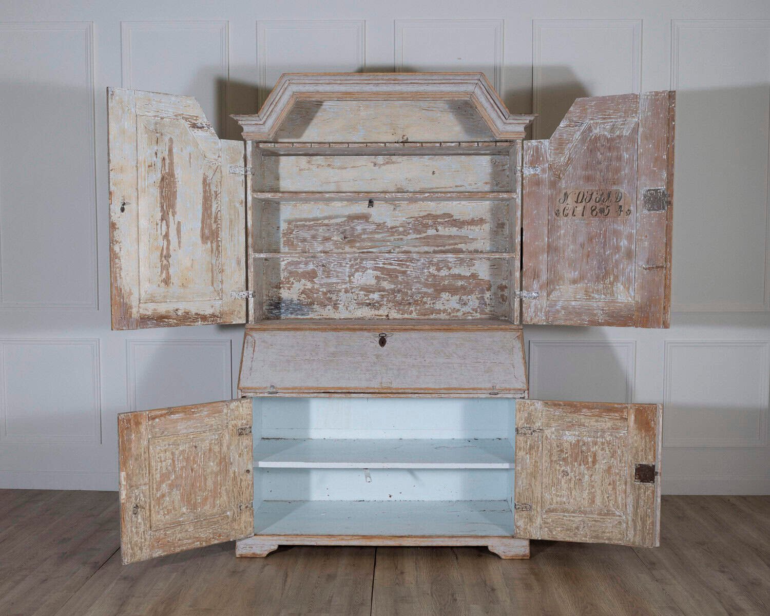 Large Swedish Painted Secretary from Värmland, Dated 1854 - JAA