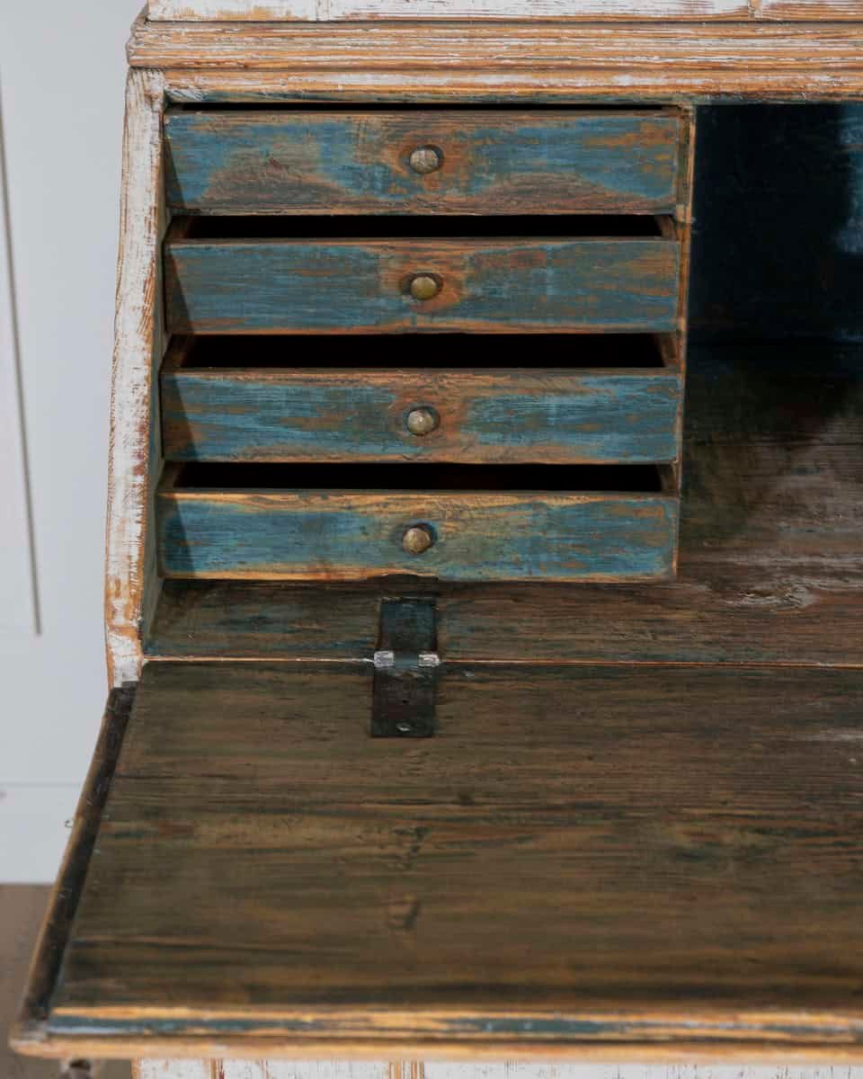 Large Swedish Painted Secretary from Värmland, Dated 1854 - JAA