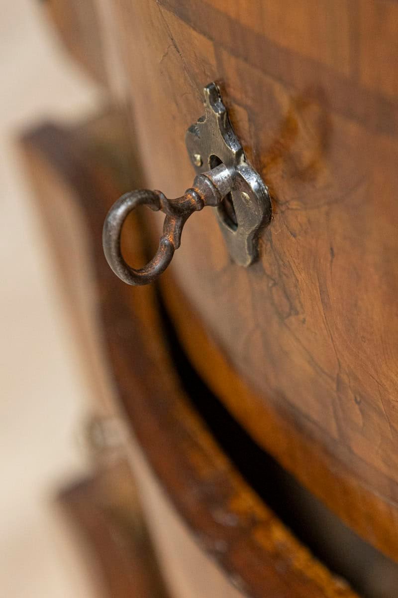 Italian 18th Century Walnut and Mahogany Three-Drawer, Serpentine Front Chest - JAA