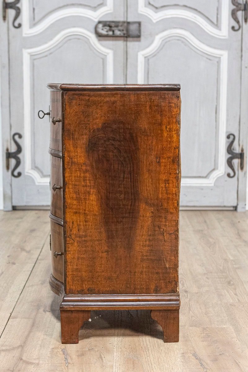 Italian 18th Century Walnut and Mahogany Three-Drawer, Serpentine Front Chest - JAA