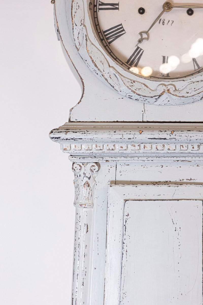 Swedish Neoclassical Style Painted Wood Longcase Clock with Carved Palmette - JAA