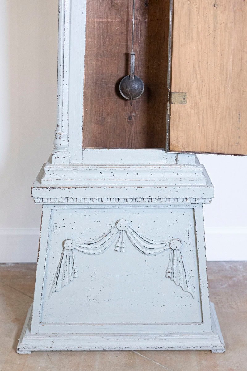 Swedish Neoclassical Style Painted Wood Longcase Clock with Carved Palmette - JAA