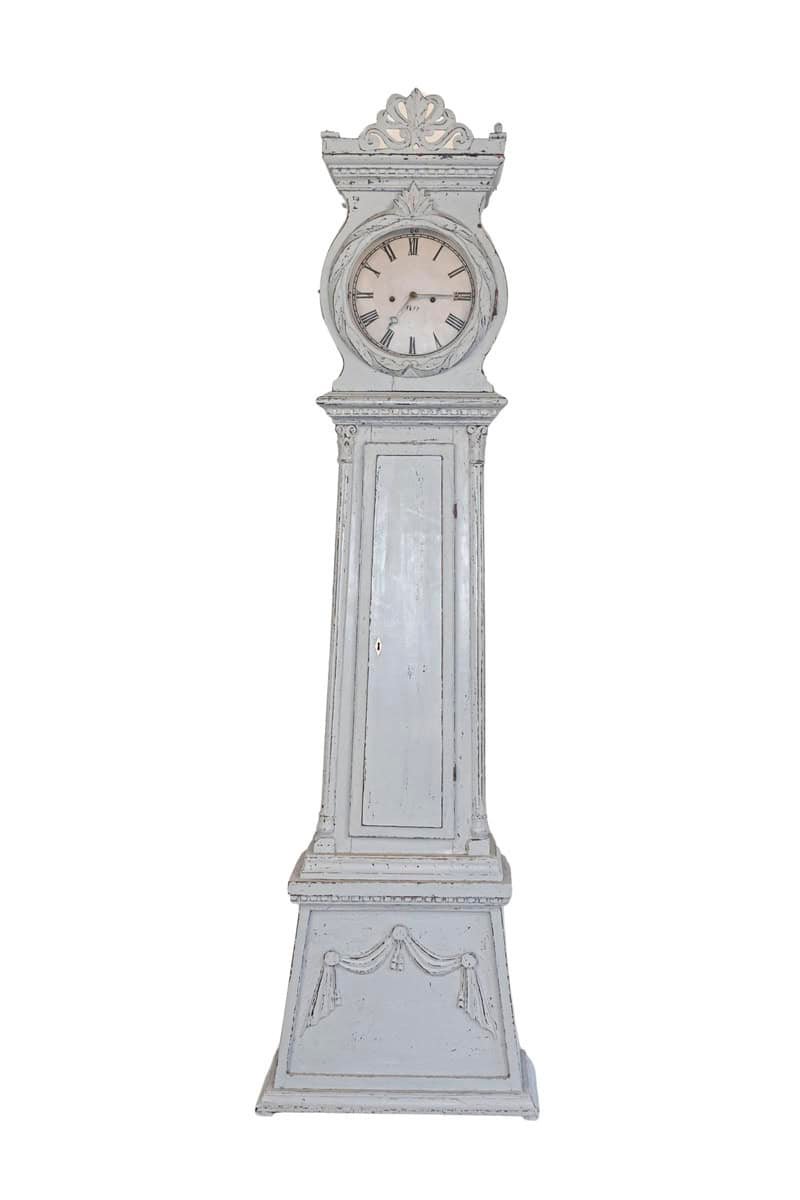 Swedish Neoclassical Style Painted Wood Longcase Clock with Carved Palmette