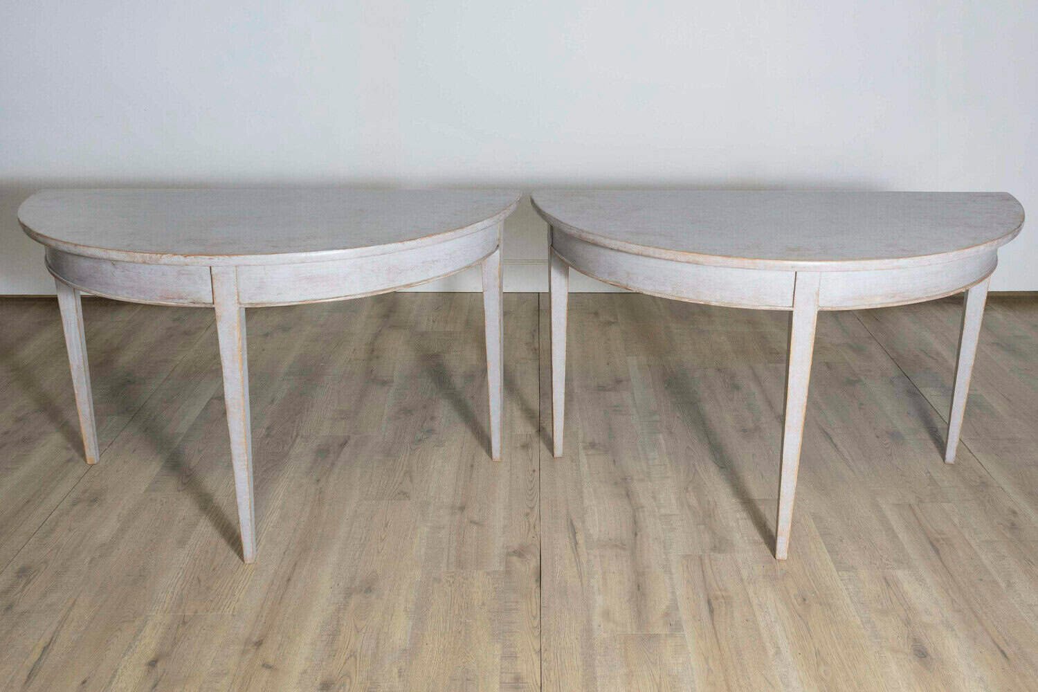 1860s Gustavian Style Swedish Painted Demi-Lune Tables with Tapered Legs - JAA