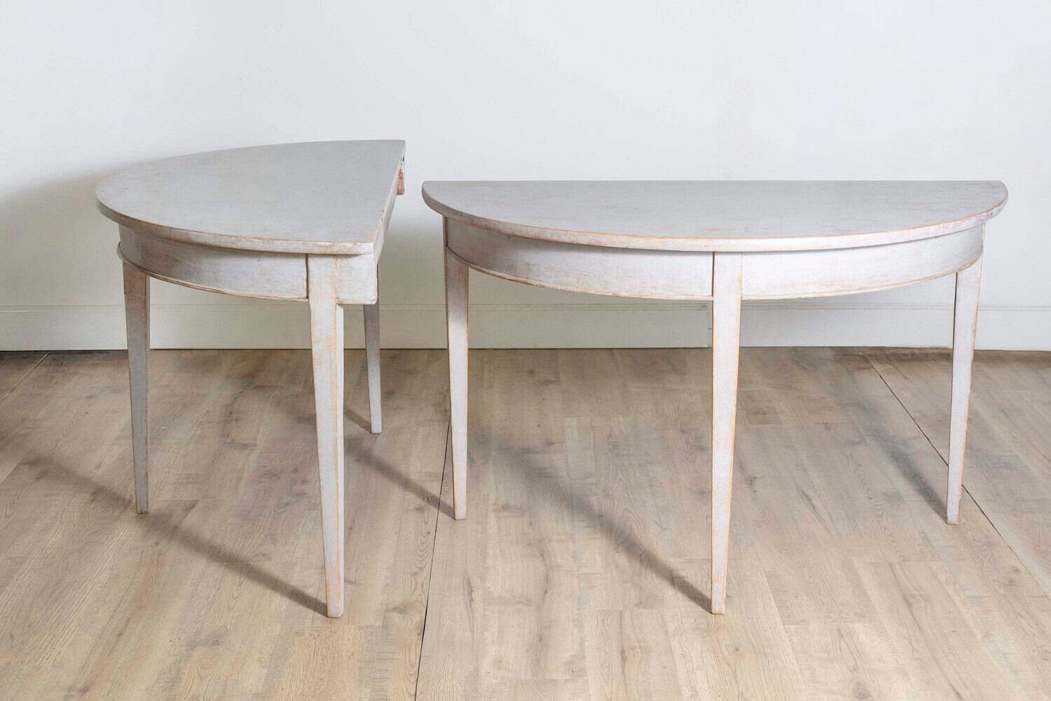 1860s Gustavian Style Swedish Painted Demi-Lune Tables with Tapered Legs - JAA