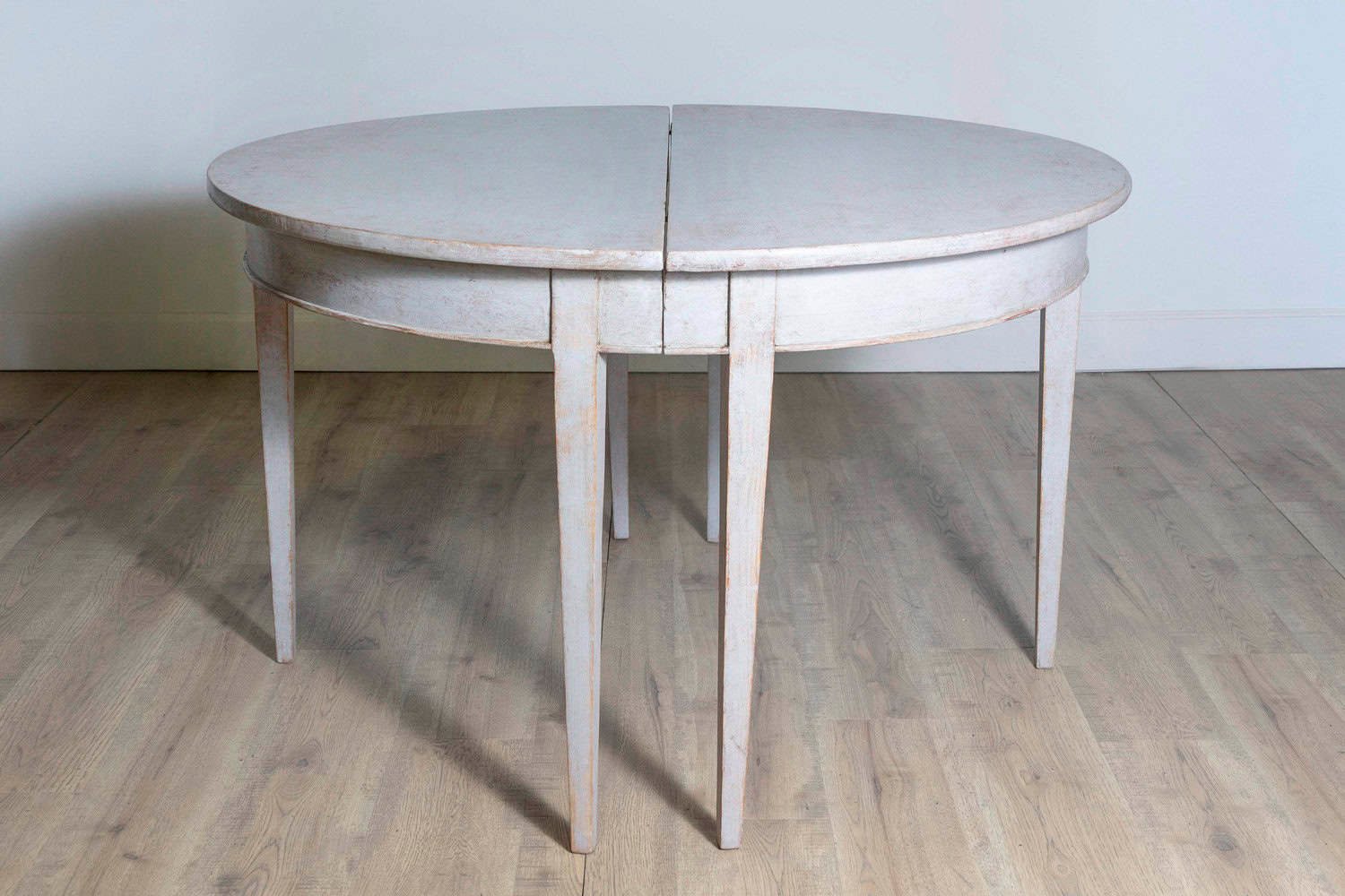 1860s Gustavian Style Swedish Painted Demi-Lune Tables with Tapered Legs - JAA