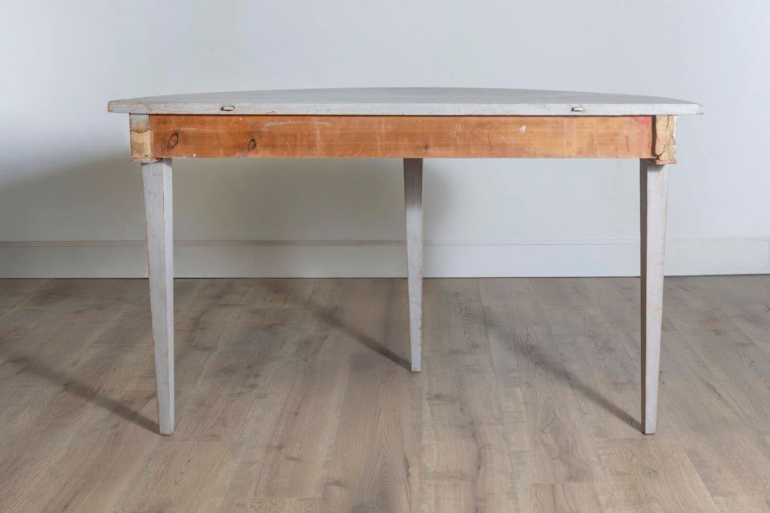 1860s Gustavian Style Swedish Painted Demi-Lune Tables with Tapered Legs - JAA