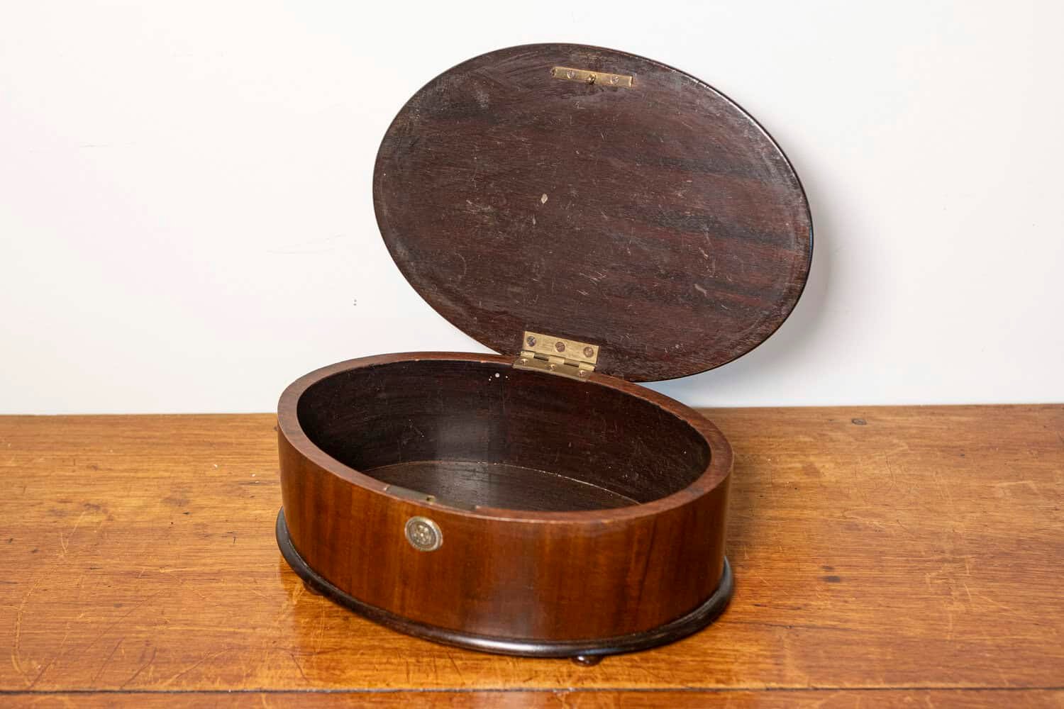 Danish 19th Century Walnut Round Box with Floral Marquetry Lid, Circa 1880 - JAA
