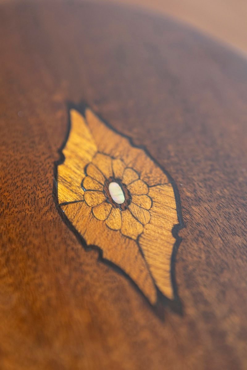 Danish 19th Century Walnut Round Box with Floral Marquetry Lid, Circa 1880 - JAA