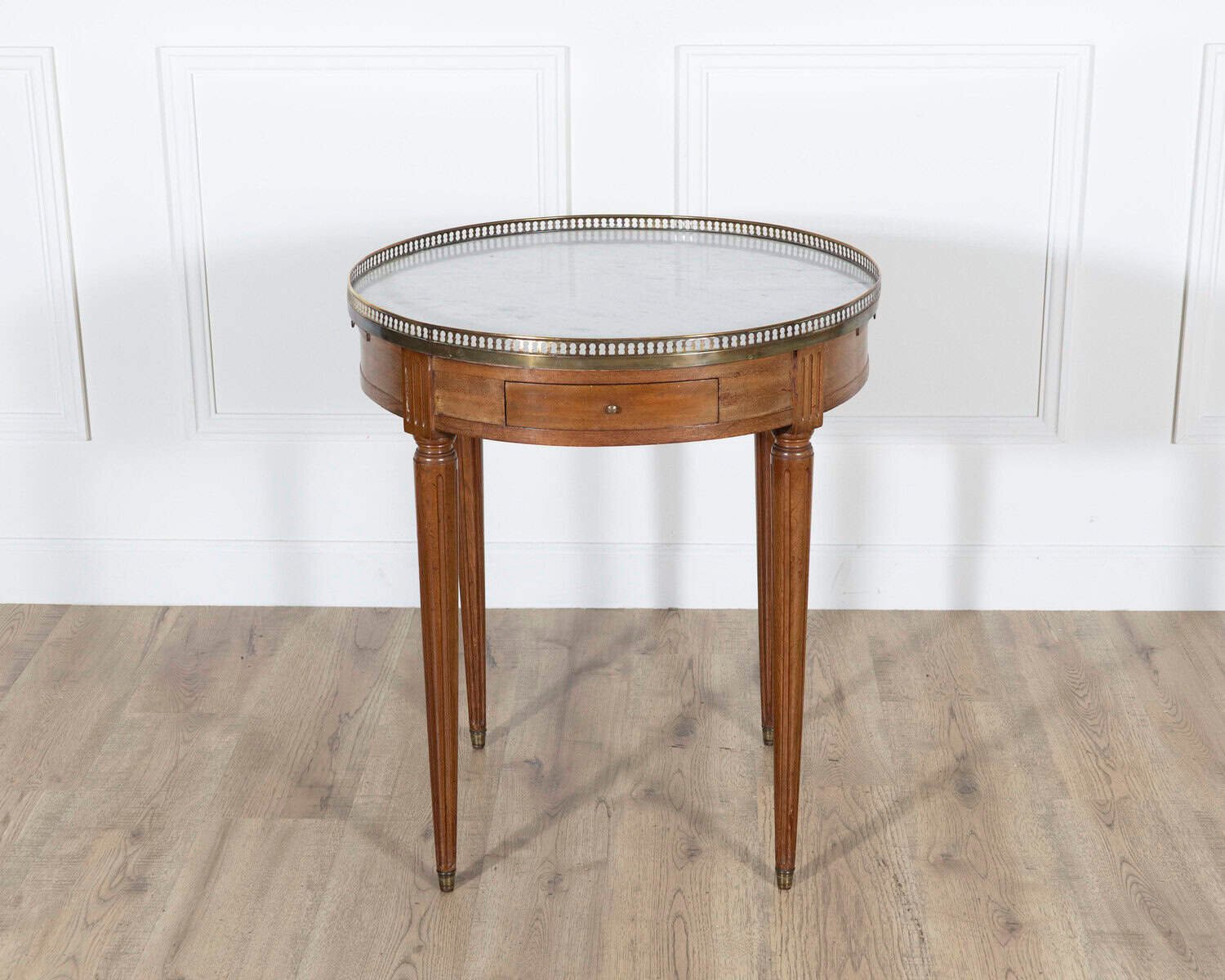 French Louis XVI-Style Mahogany Bouillotte Table with Carrara Marble Top, Late 19th Century - JAA