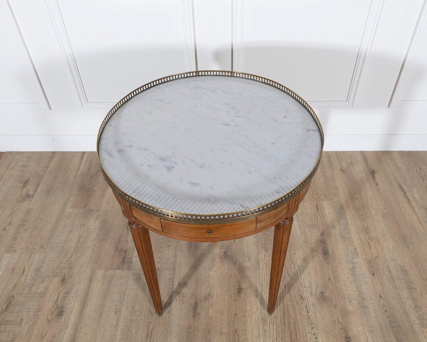French Louis XVI-Style Mahogany Bouillotte Table with Carrara Marble Top, Late 19th Century - JAA