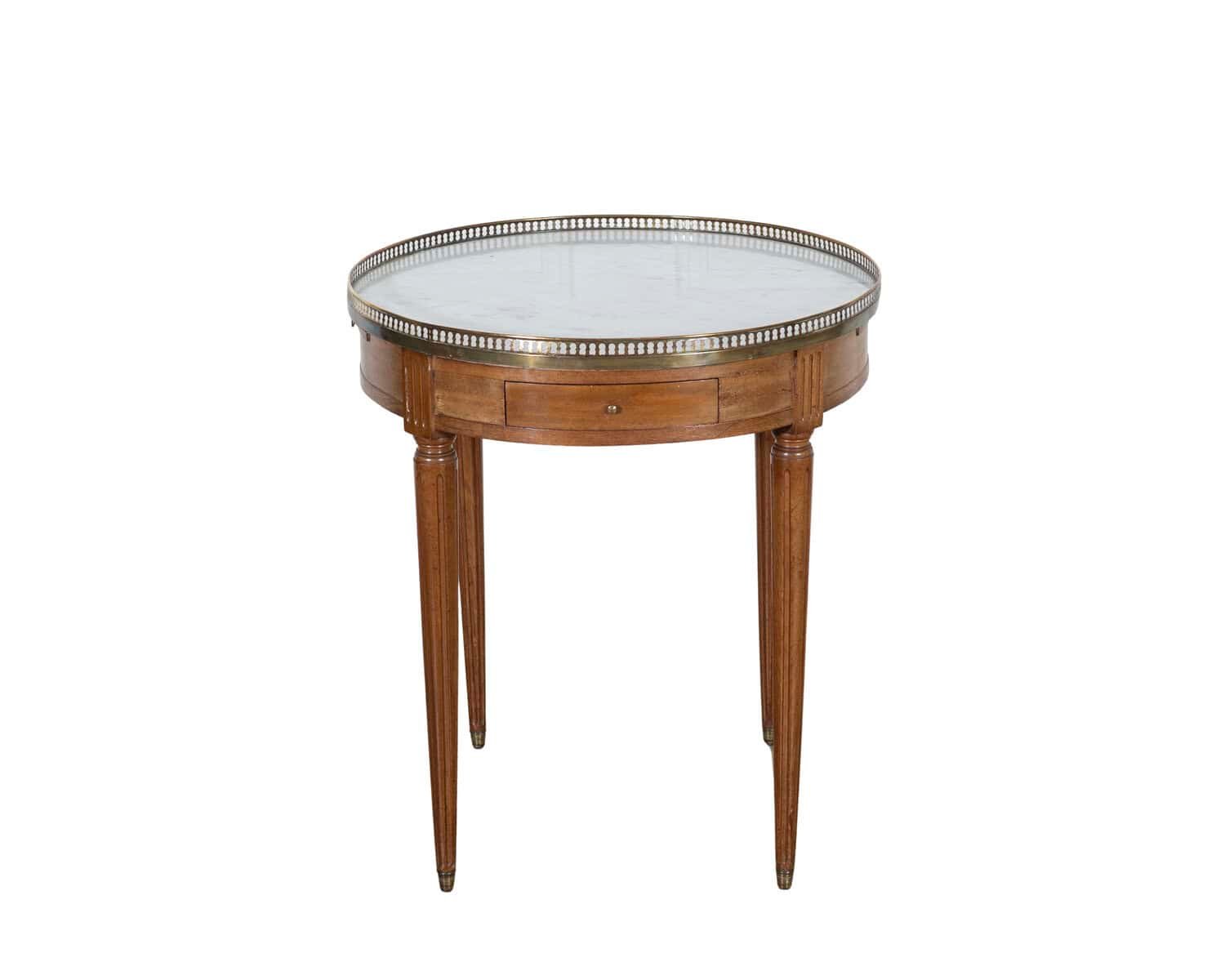 French Louis XVI-Style Mahogany Bouillotte Table with Carrara Marble Top, Late 19th Century - JAA