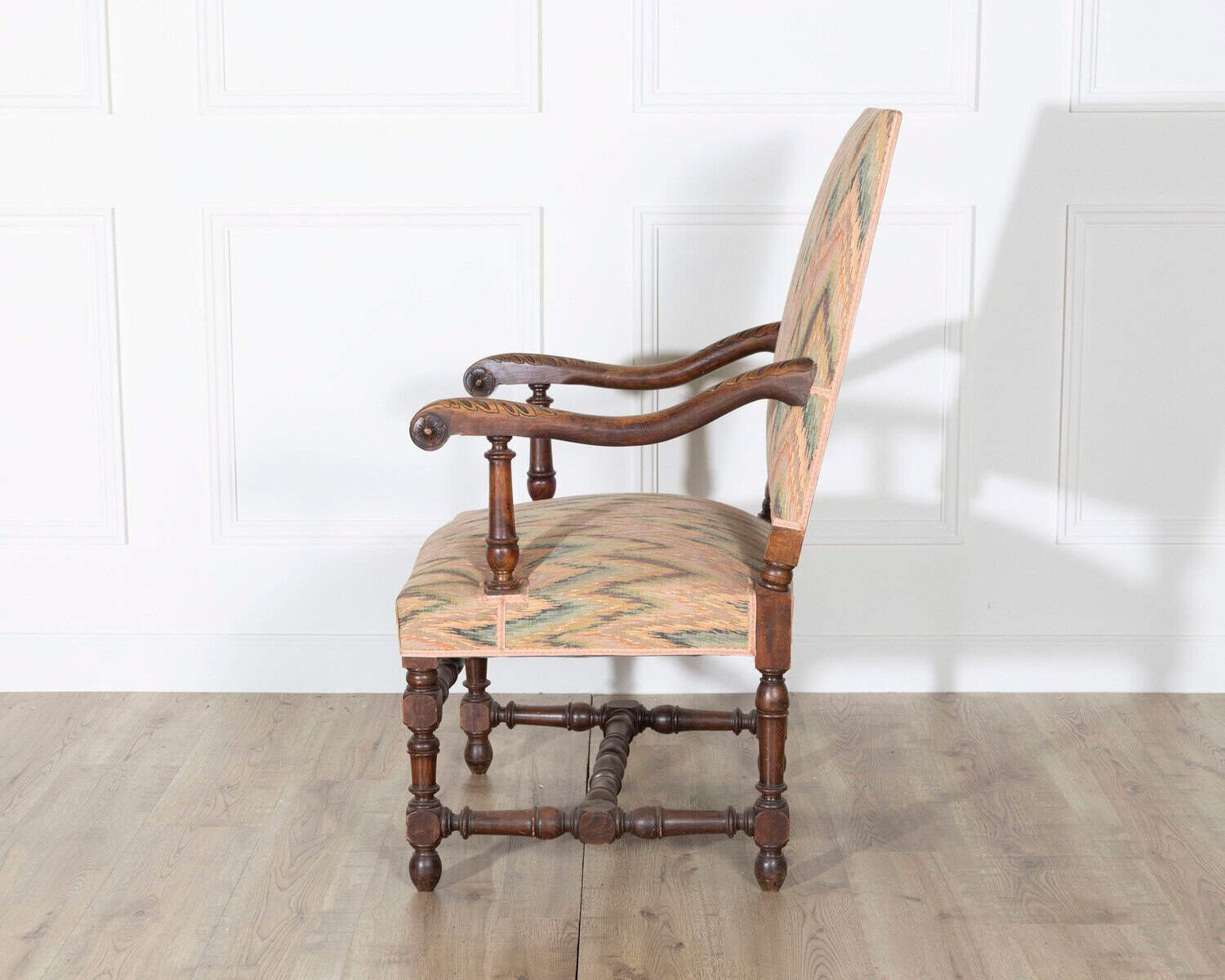 Pair of Louis XIII Style Oak Armchairs with Upholstered Backs and Seats - JAA