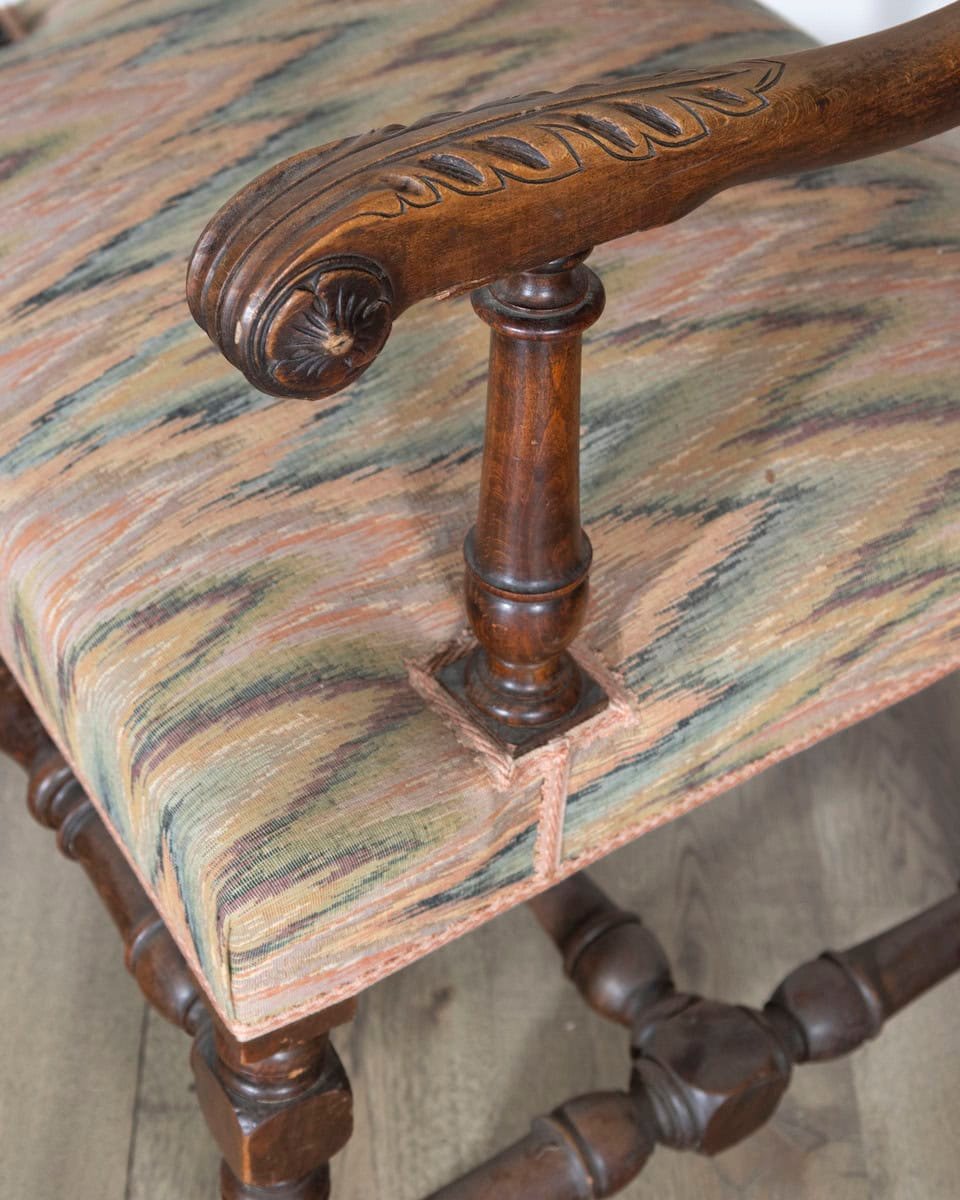 Pair of Louis XIII Style Oak Armchairs with Upholstered Backs and Seats - JAA