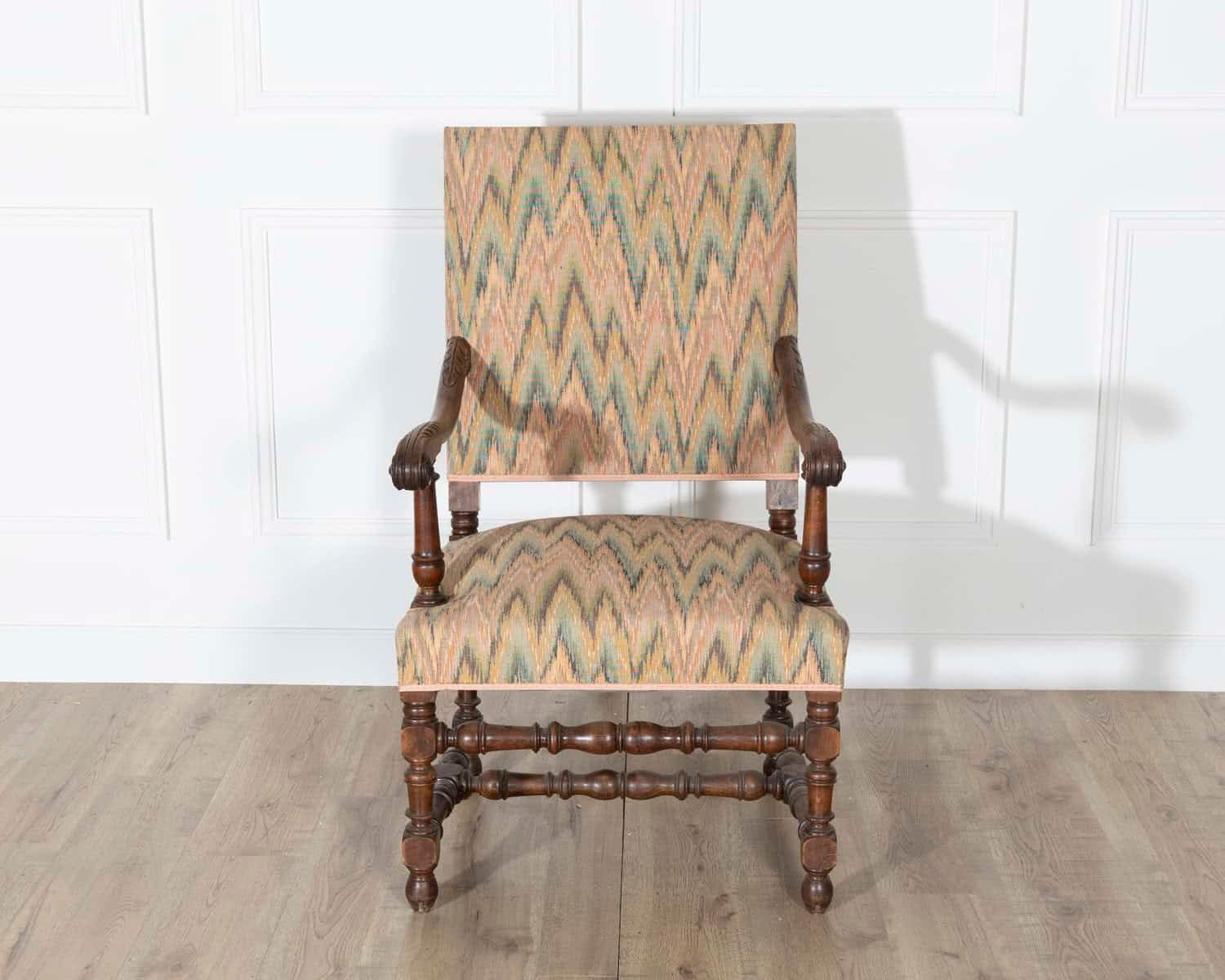 Pair of Louis XIII Style Oak Armchairs with Upholstered Backs and Seats - JAA