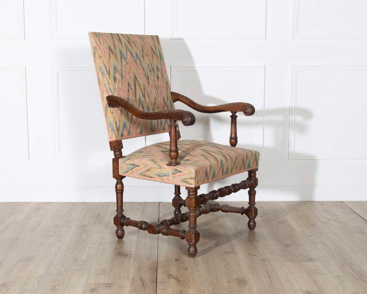 Pair of Louis XIII Style Oak Armchairs with Upholstered Backs and Seats - JAA