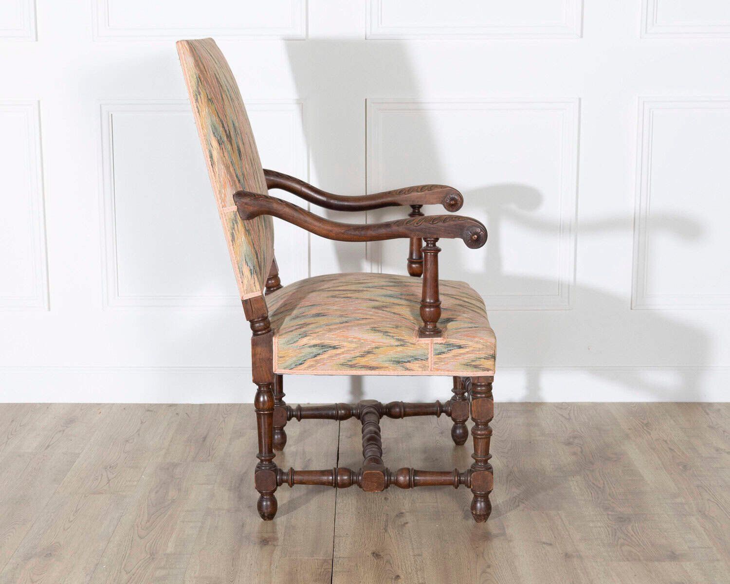 Pair of Louis XIII Style Oak Armchairs with Upholstered Backs and Seats - JAA