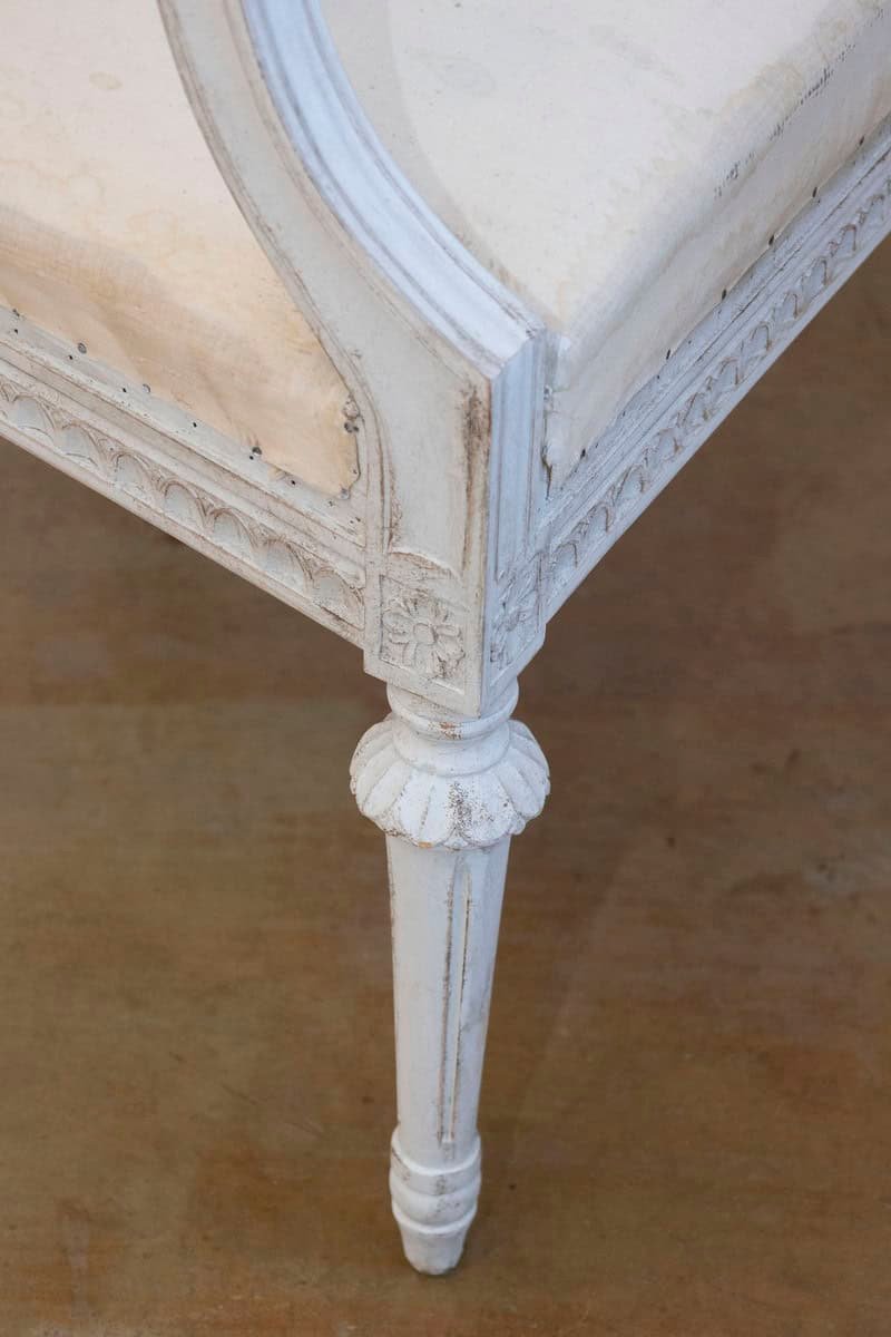 Swedish Gustavian Style 1900 Painted Wood Armchairs with Carved Aprons - JAA