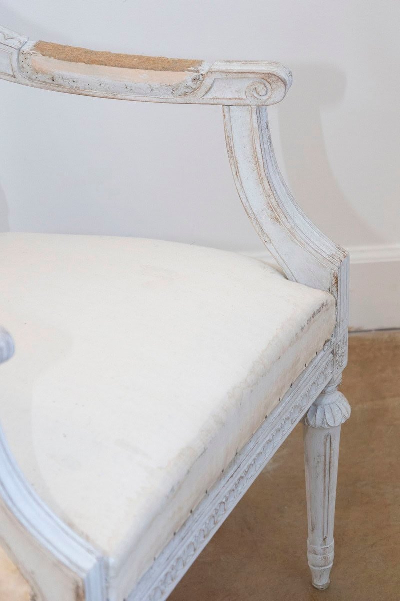 Swedish Gustavian Style 1900 Painted Wood Armchairs with Carved Aprons - JAA