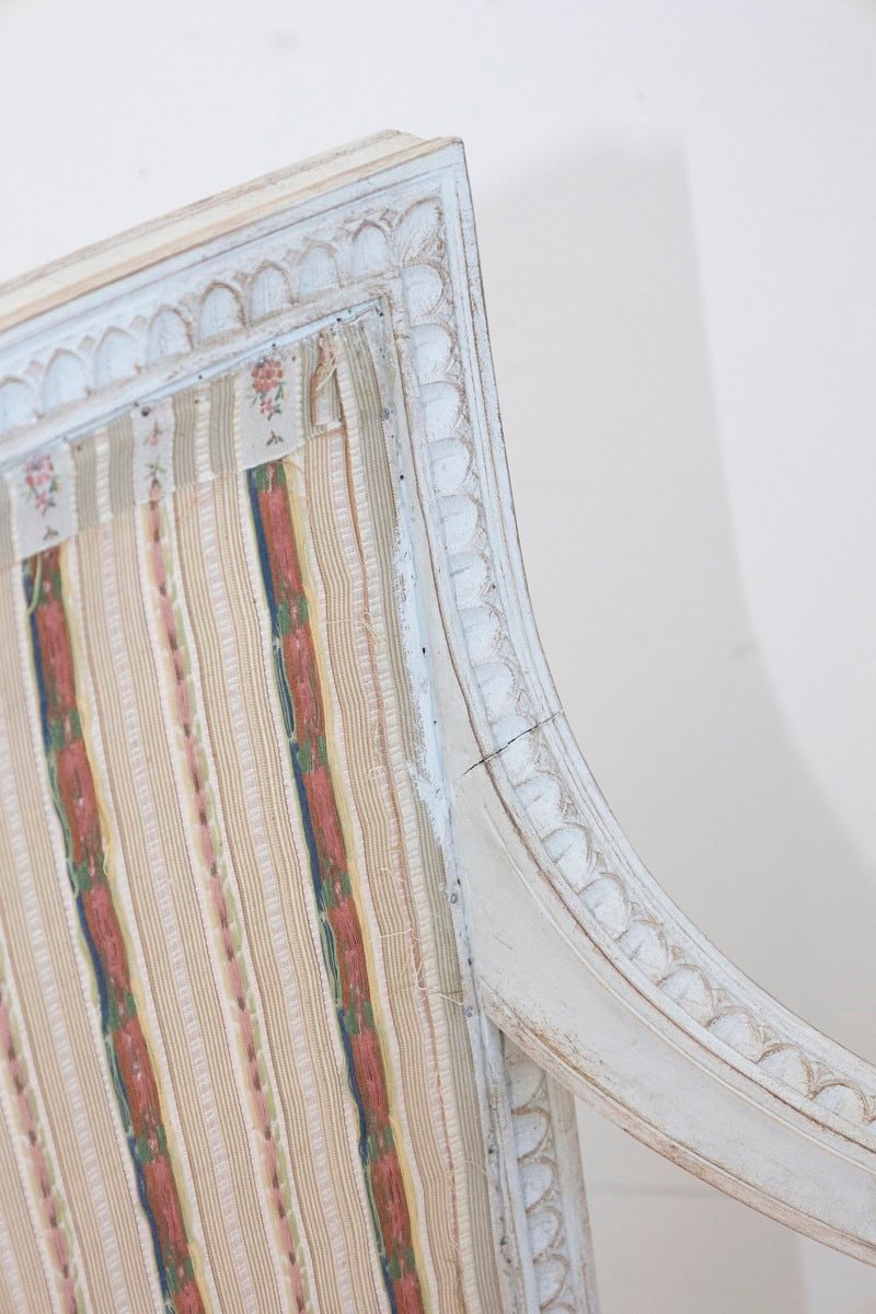 Swedish Gustavian Style 1900 Painted Wood Armchairs with Carved Aprons - JAA