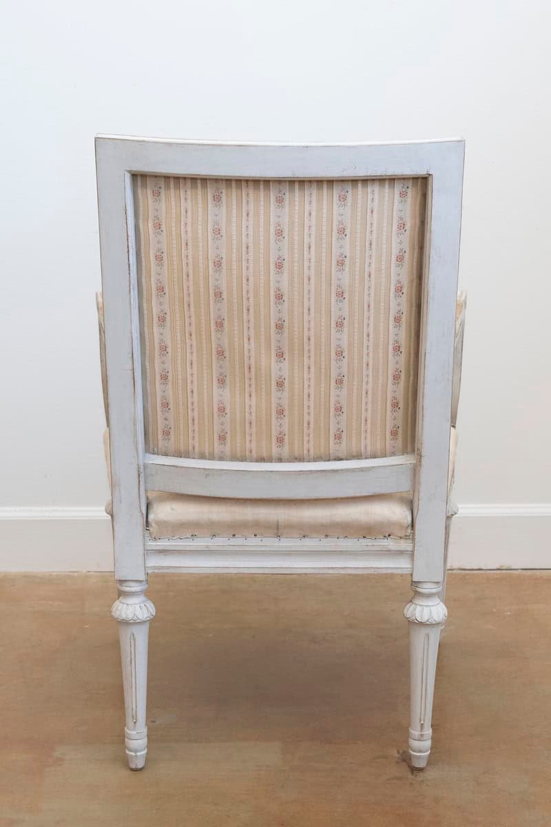 Swedish Gustavian Style 1900 Painted Wood Armchairs with Carved Aprons - JAA