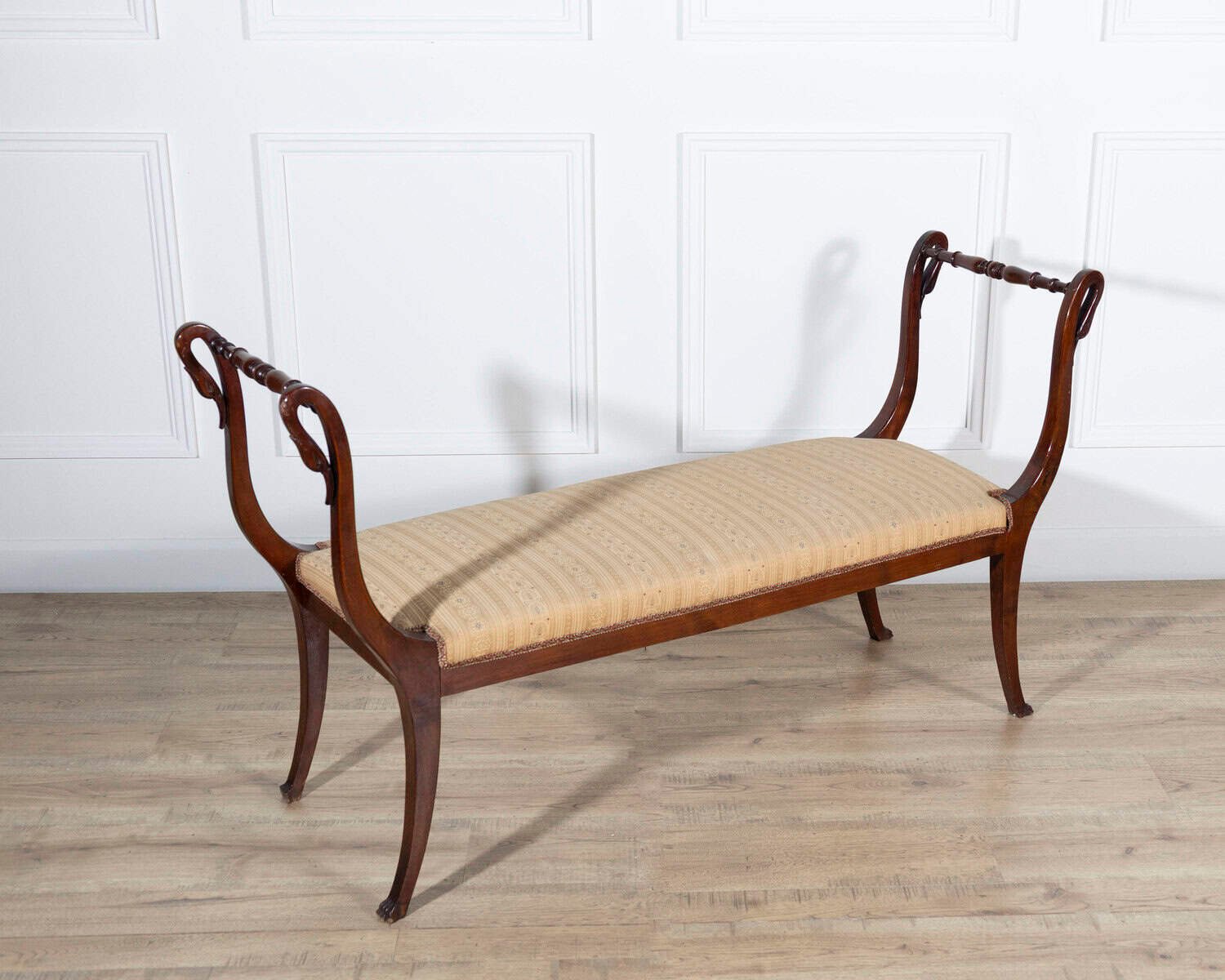 Neapolitan Empire Bench in Solid Mahogany with Swan Motifs, 19th Century - JAA