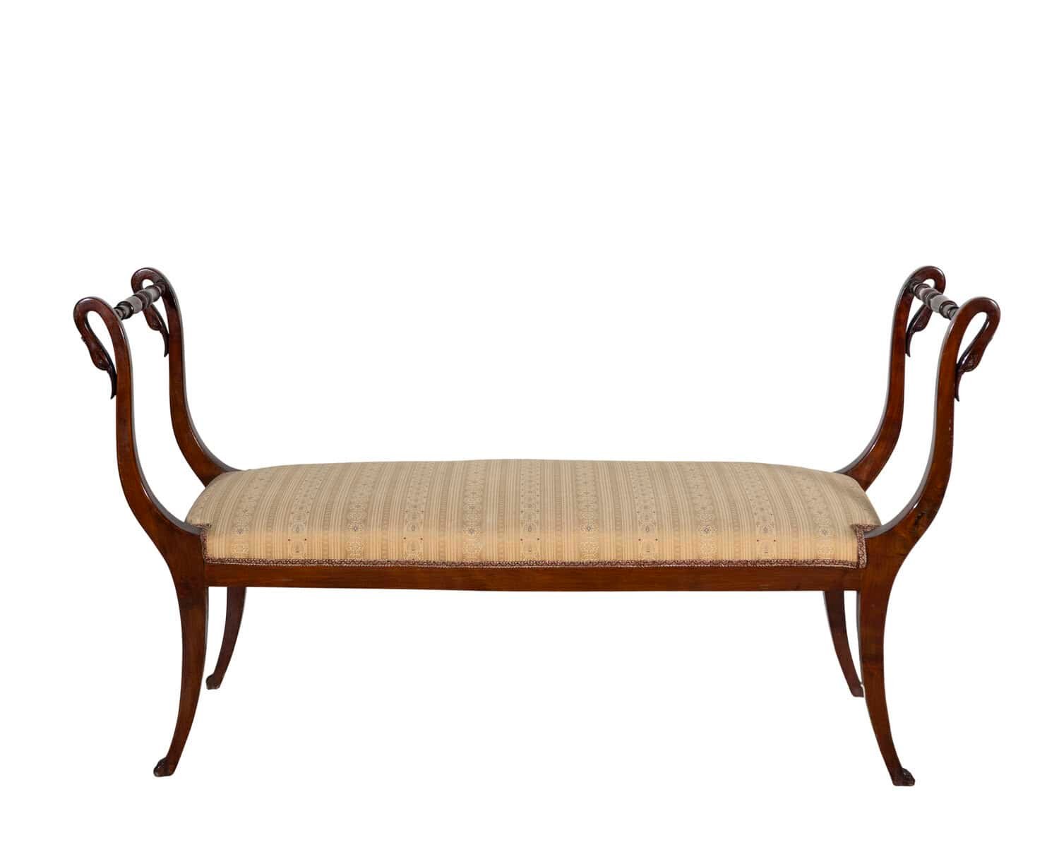 Neapolitan Empire Bench in Solid Mahogany with Swan Motifs, 19th Century - JAA