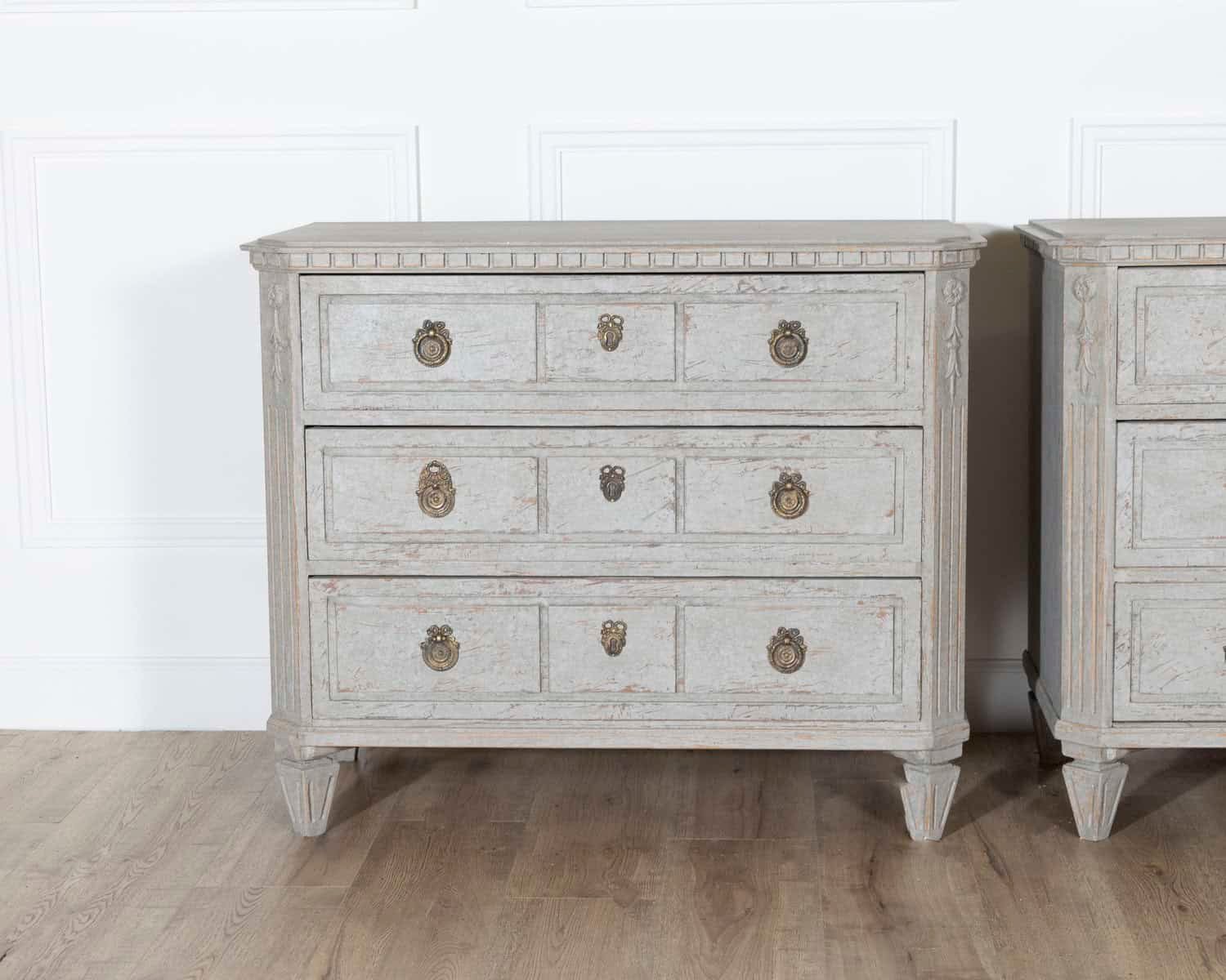 Pair of 19th Century Swedish Gustavian Painted Chests of Drawers - JAA