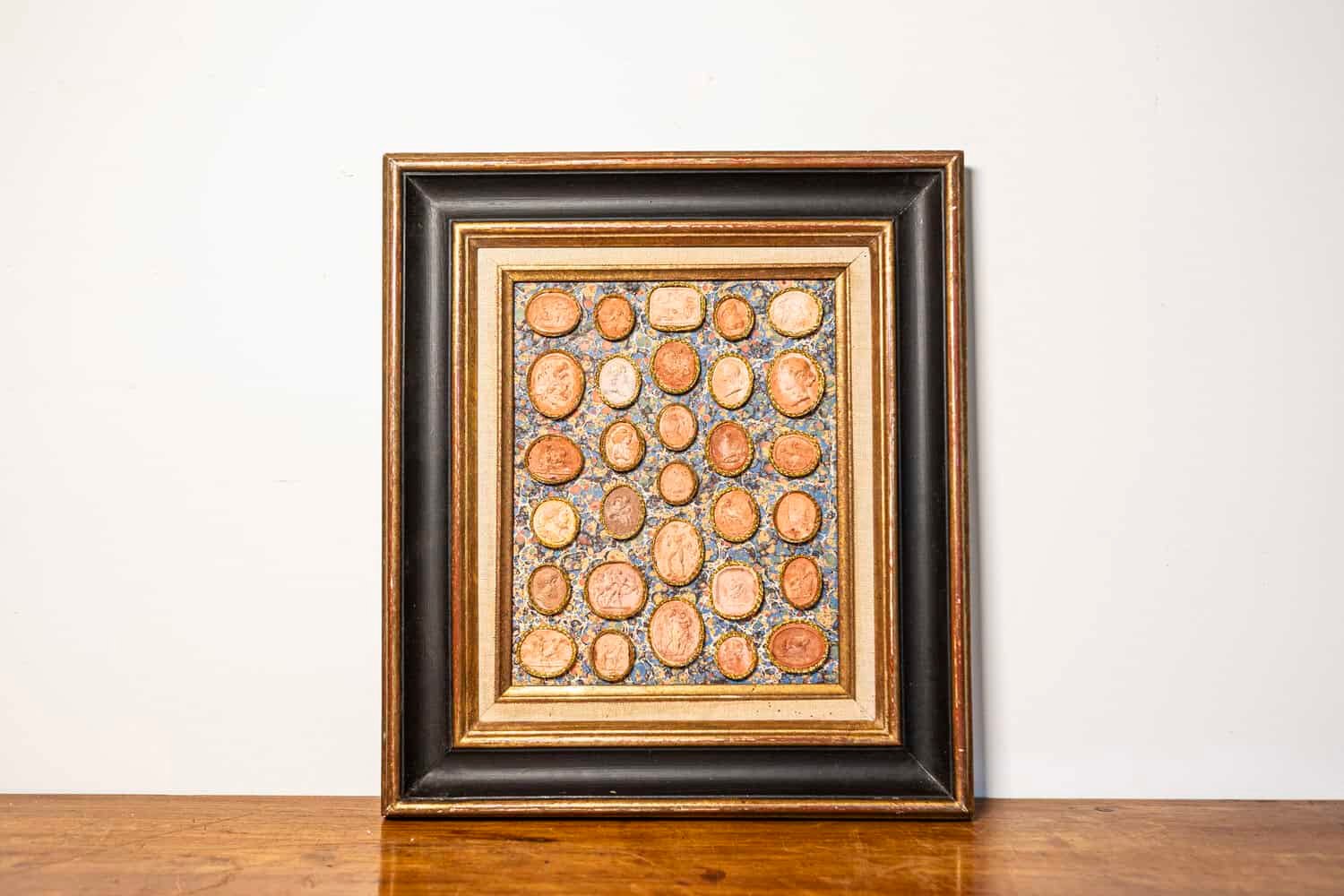 19th Century French Framed Cameo Collection with Gilt Accents - JAA