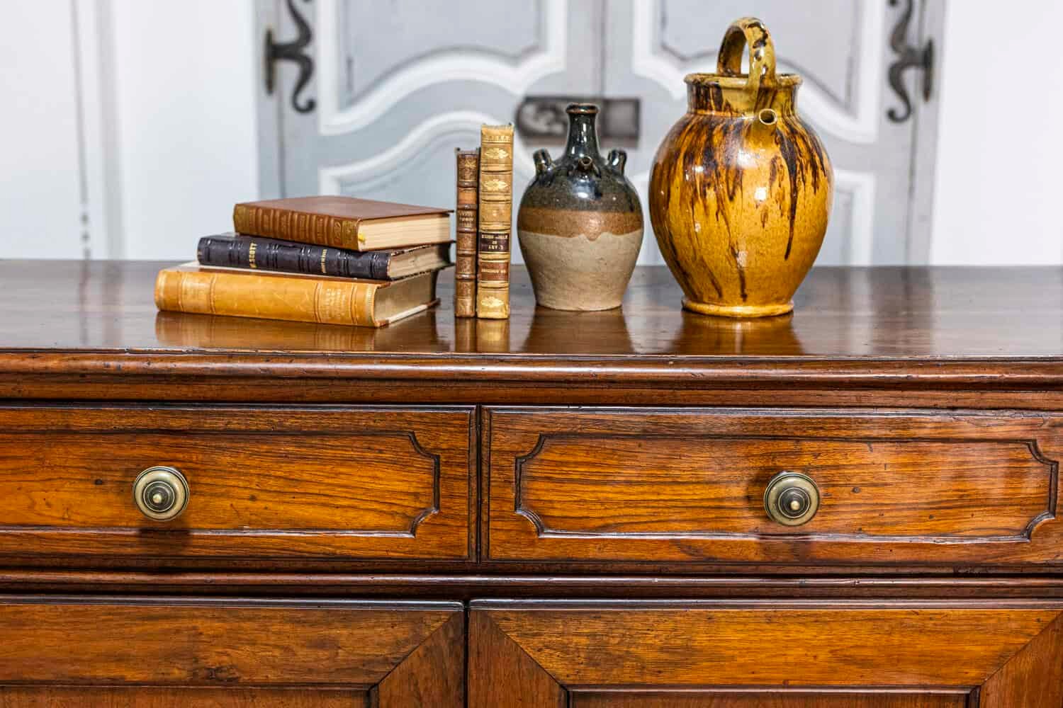 Italian 1700s Walnut Credenza with Four Drawers, Four Doors and Pilasters - JAA