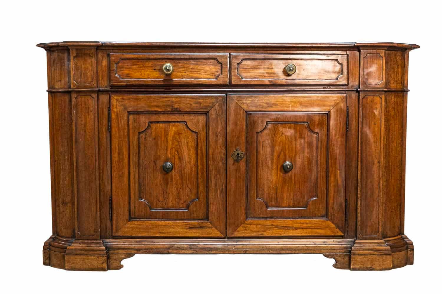 Italian 1700s Walnut Credenza with Four Drawers, Four Doors and Pilasters - JAA