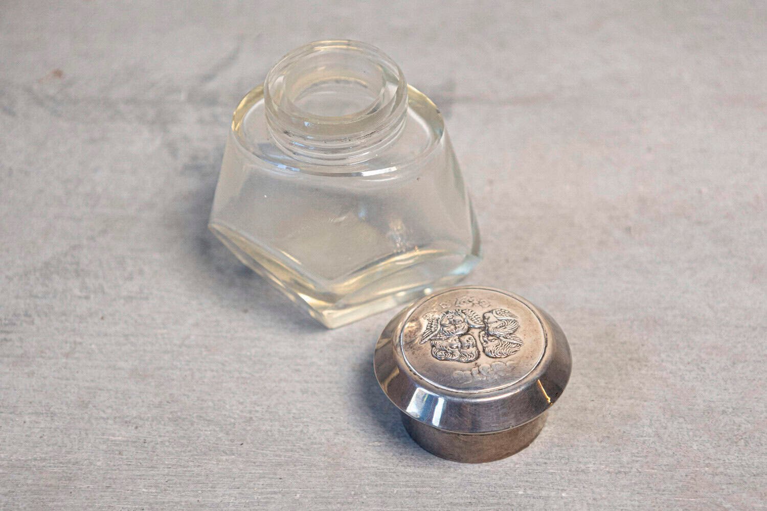 English circa 1924 Crystal Toiletry Bottle from Birmingham with Silver Lid - JAA