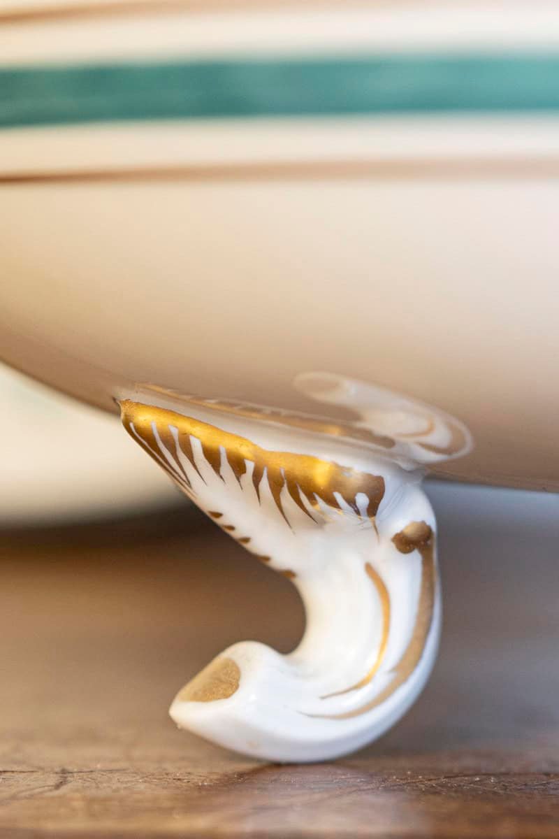 French Late 19th Century Limoges Porcelain Bowl with Green Bouquet of Roses and Underplate - JAA