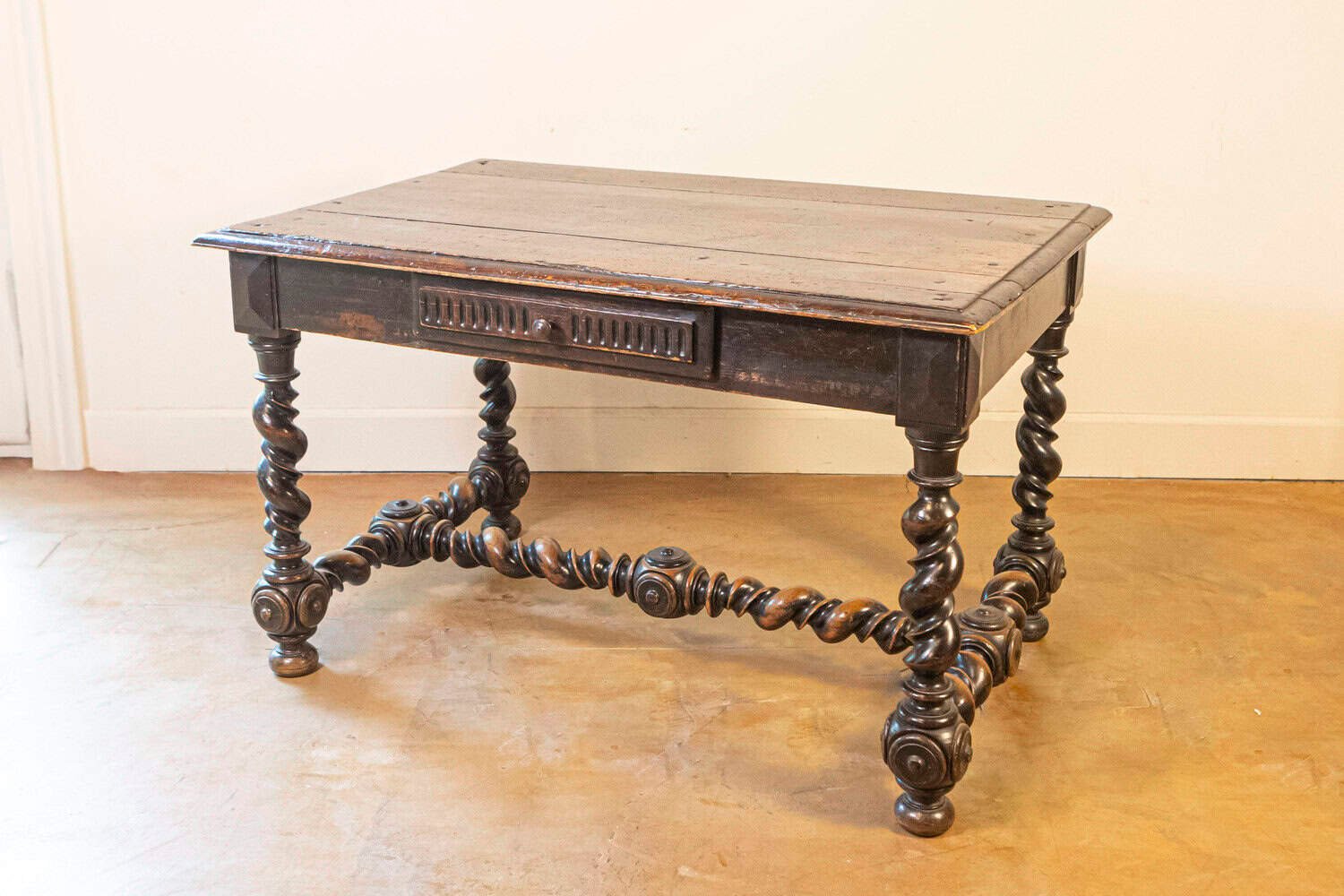 17th Century French Louis XIII Period Walnut Side Table with Barley-Twist Base - JAA