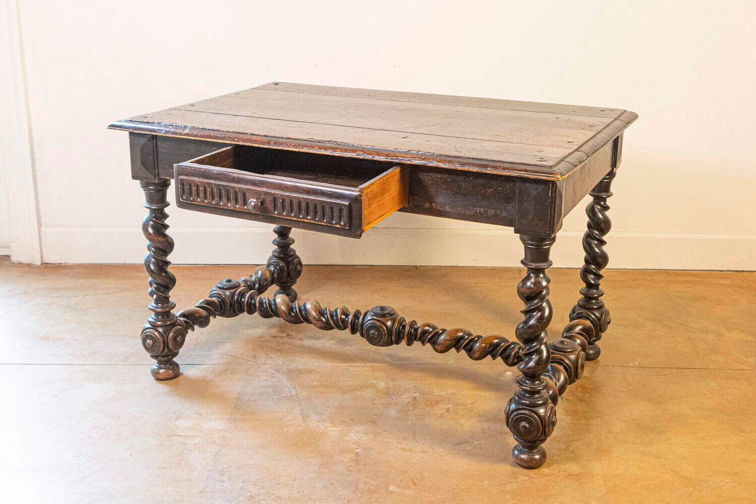 17th Century French Louis XIII Period Walnut Side Table with Barley-Twist Base - JAA