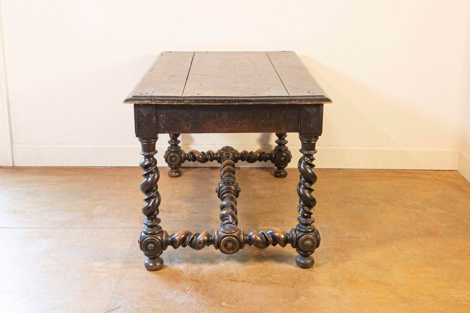 17th Century French Louis XIII Period Walnut Side Table with Barley-Twist Base - JAA
