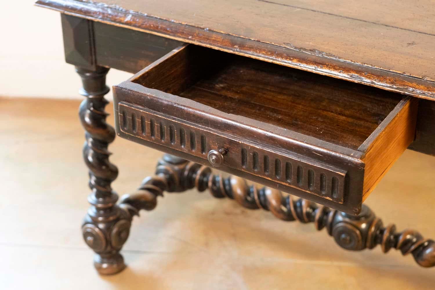 17th Century French Louis XIII Period Walnut Side Table with Barley-Twist Base - JAA