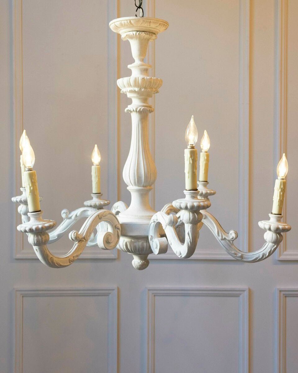 20th-Century Italian Painted Wood Chandelier with Carved Scroll Arms - JAA