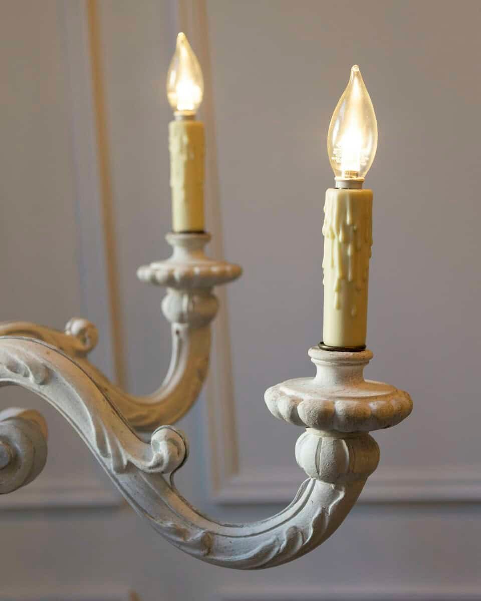 20th-Century Italian Painted Wood Chandelier with Carved Scroll Arms - JAA