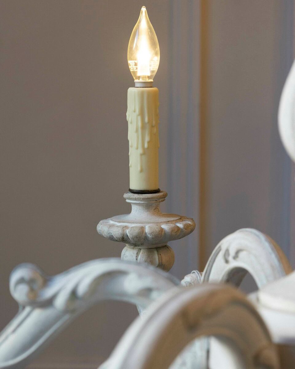 20th-Century Italian Painted Wood Chandelier with Carved Scroll Arms - JAA