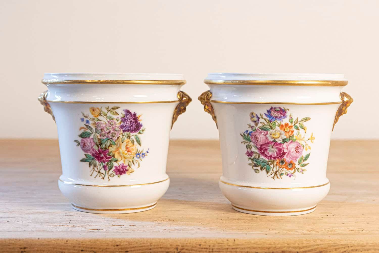 Pair of French Late 18th Century Paris Porcelain Cachepots with Floral Décor - JAA