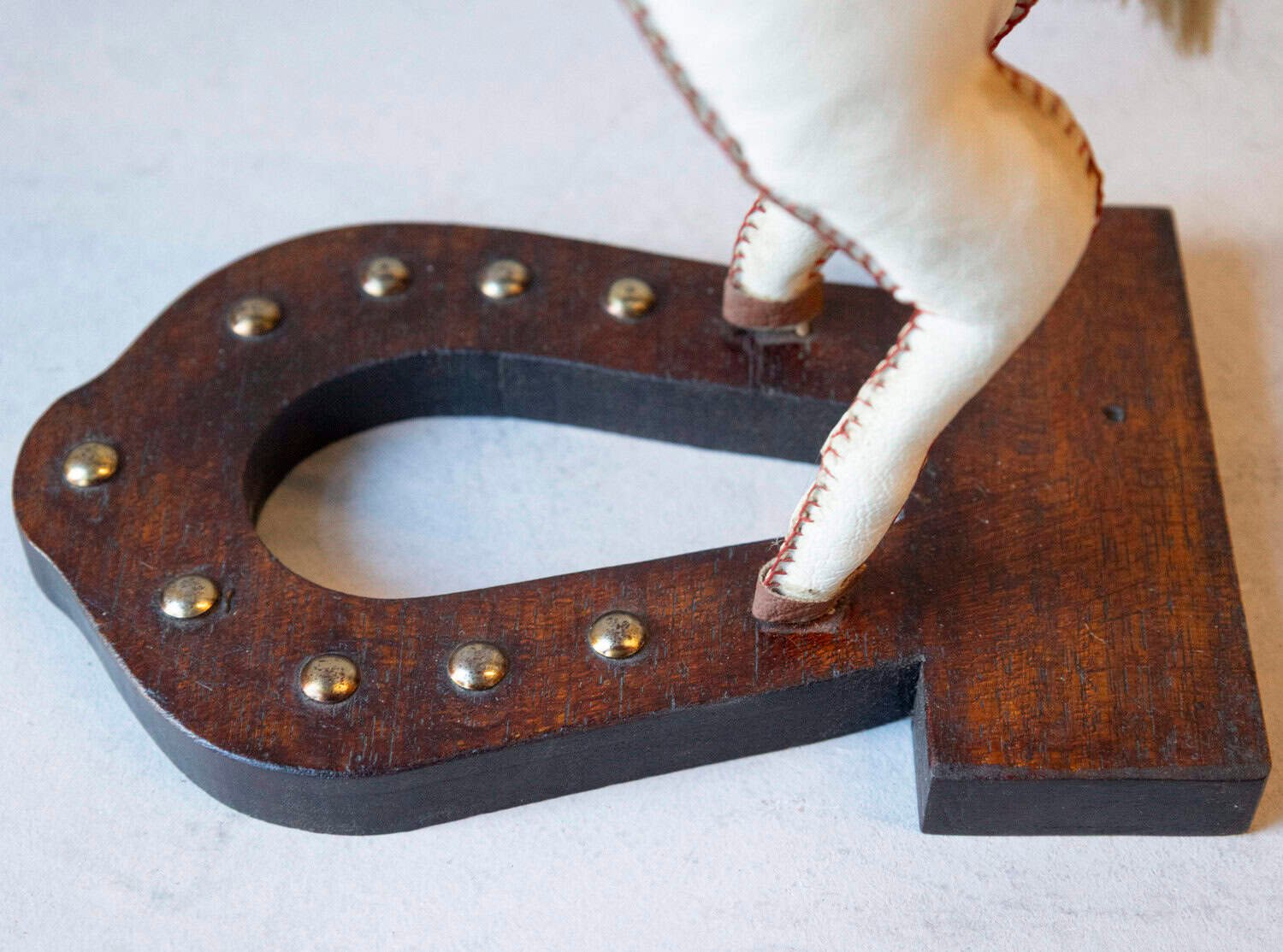 French 20th Century Decorative Moleskin Horse Sculpture with Ornate Polychrome Saddle in Rearing Pose - JAA